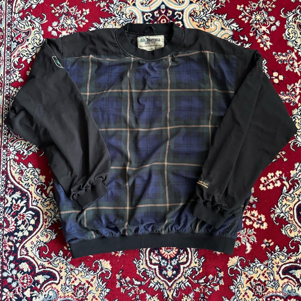 Vintage Spring Rain Jacket Men’s L Plaid Gore-Tex Waterproof Windproof Crewneck